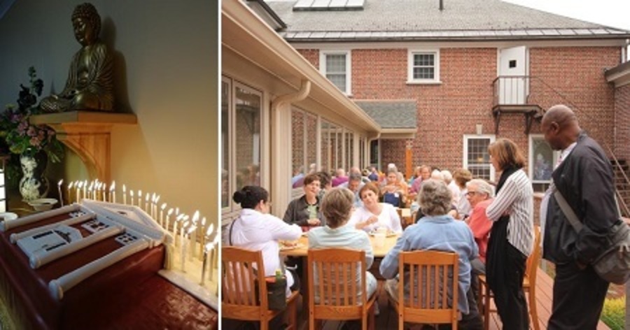 Cake and Retreatants on Dining Room Deck