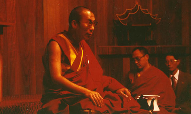 His Holiness the Dalai Lama gives a talk in the IMS meditation hall.