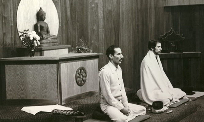 Jack Kornfield and Joseph Goldstein teaching in the meditation hall.