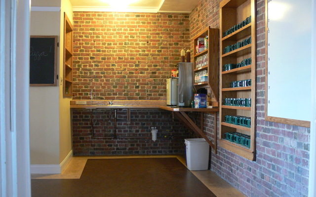 A remodeled tea station and new flooring in the Retreat Center dining room, 2011.