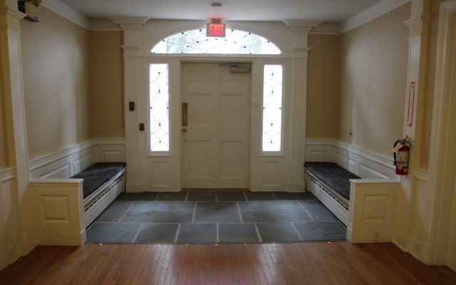 In the fall of 2013, work began on making the front entrance to the Retreat Center’s main building fully accessible for anyone with mobility challenges. Here is the renovated foyer, December 2013.