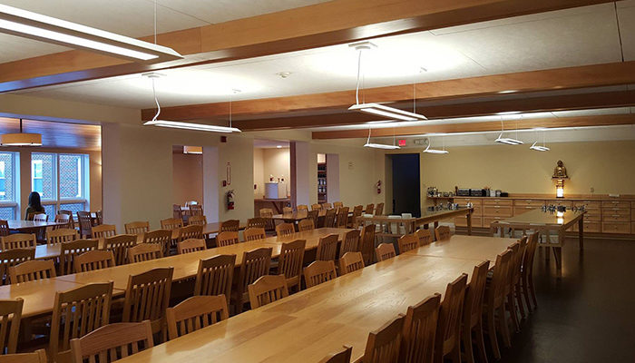 In late December 2015, improvements to the Retreat Center dining room were completed with the installation of ceiling fir trim and lighting, and new acoustical tiles to reduce noise.