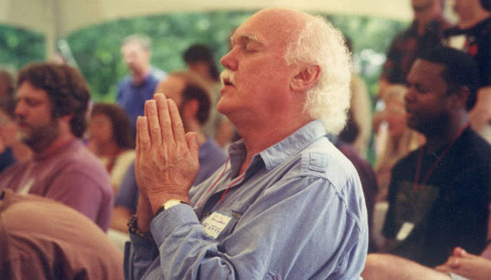 Ram Dass attends IMS's 20th anniversary celebration, 1996.