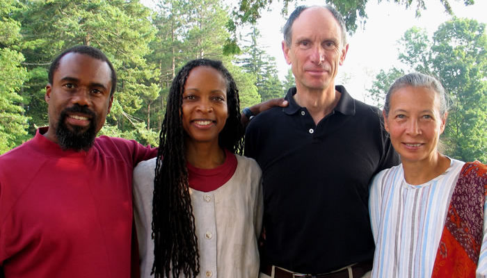 Teachers of the 2005 People of Color Retreat. (L to R): Russell Brown, Rachel Bagby, Joseph Goldstein and Gina Sharpe.