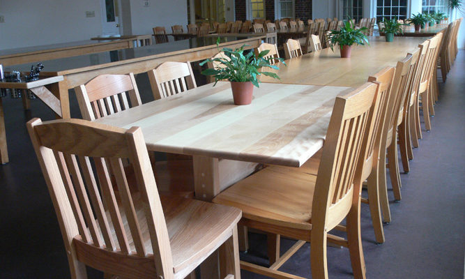 Where you'll eat nourishing vegetarian meals: the Retreat Center dining room.