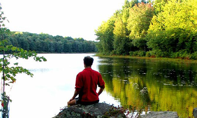 A moment of quiet reflection at nearby Gaston Pond.