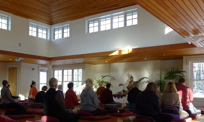 Sitting in the Forest Refuge meditation hall.