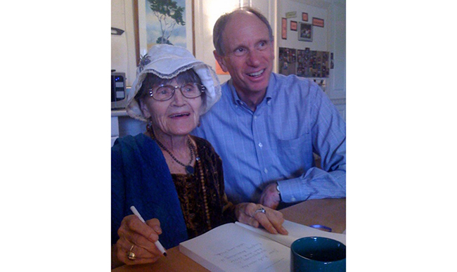 Ruth Denison (L), a pioneer and elder of the Western Buddhist community, offered her final retreat at IMS in 2011. She is shown here with Joseph Goldstein (R) at a farewell in her honor.