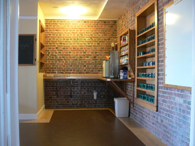A remodeled tea station and new flooring in the Retreat Center dining room, 2011.