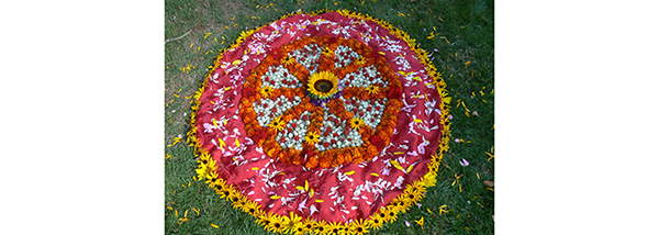 A groundbreaking ceremony was held September 9, 2012 to mark the start of a major project to construct a new Retreat Center dormitory and to renovate the Catskills building, giving every IMS retreatant a single room. This dhammacakka (wheel of dharma) mandala, created from flower petals, formed the visual centerpiece for the ceremony, and symbolizes the Buddha’s message of liberation.