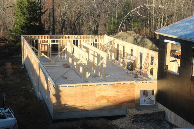 The framing for the first floor of the new Retreat Center dormitory, November 2012.
