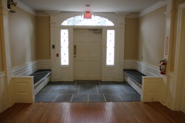In the fall of 2013, work began on making the front entrance to the Retreat Center’s main building fully accessible for anyone with mobility challenges. Here is the renovated foyer, December 2013.